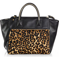 MILLY Logan Large Leather & Calf Hair Tote photo